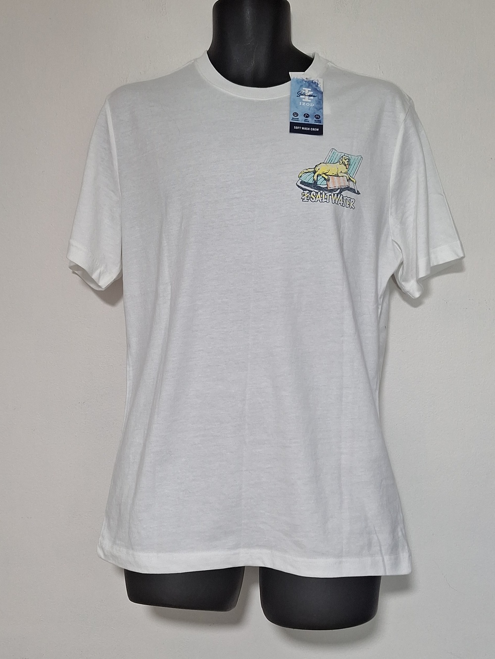 Izod Saltwater White Short-Sleeve Tee with Surf Graphic